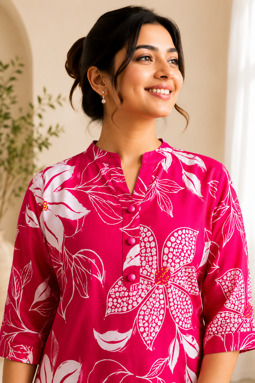 Pink Floral Printed Kurti Palazzo Set for Women