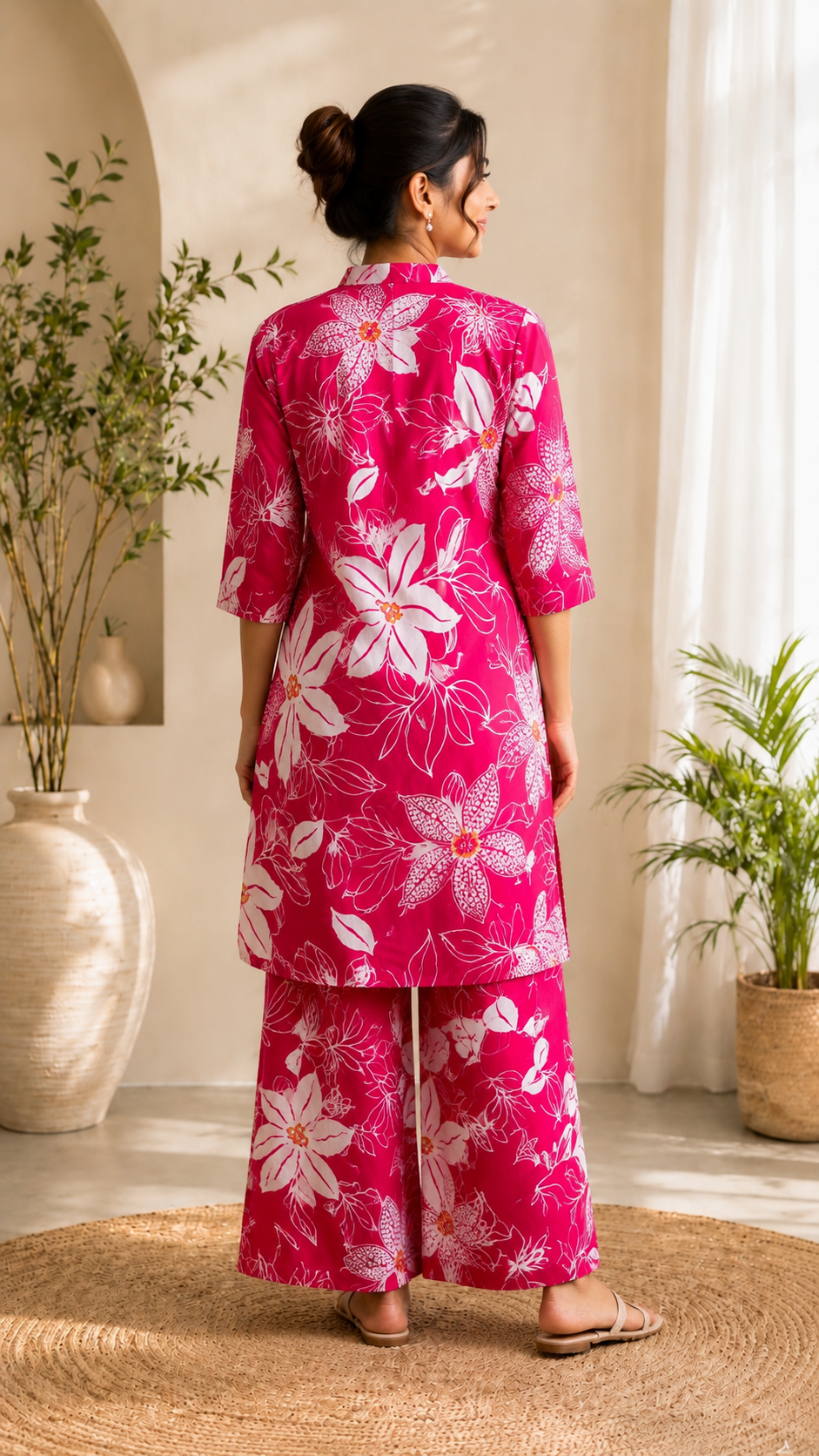 Pink Floral Printed Kurti Palazzo Set for Women