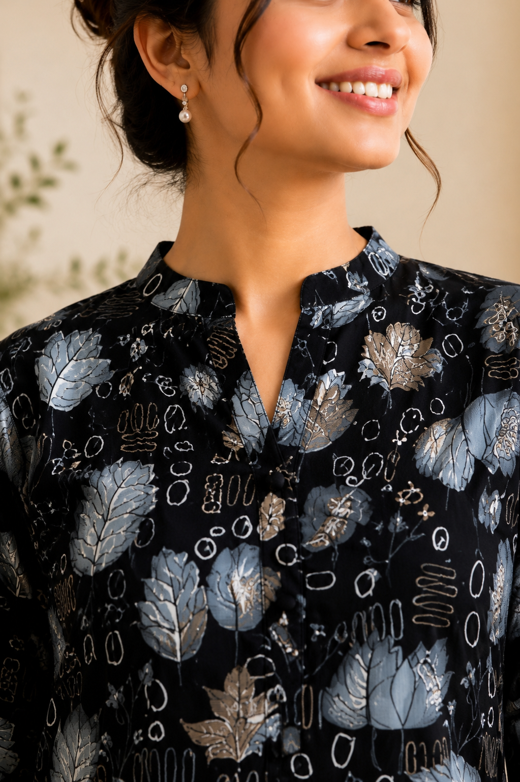 Black Floral Printed Kurti Palazzo Set for Women