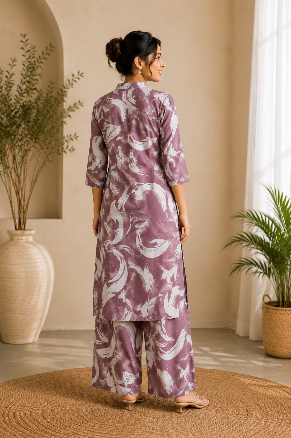Mauve Abstract Printed Kurti Palazzo Set for Women