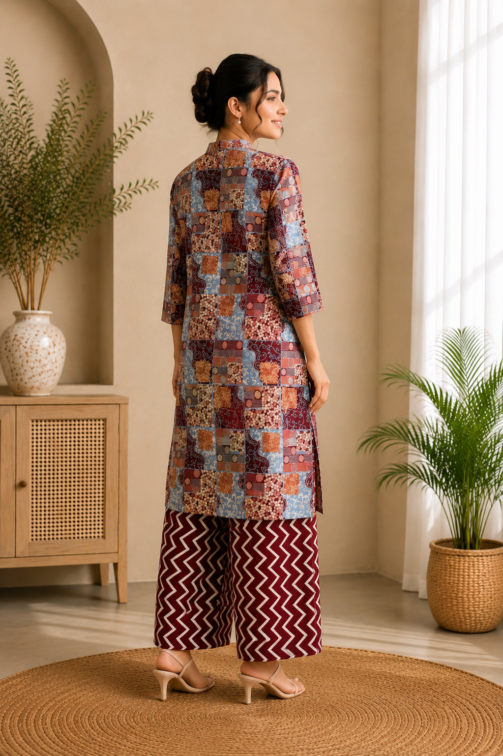 Maroon Printed Kurti Palazzo Set for Women