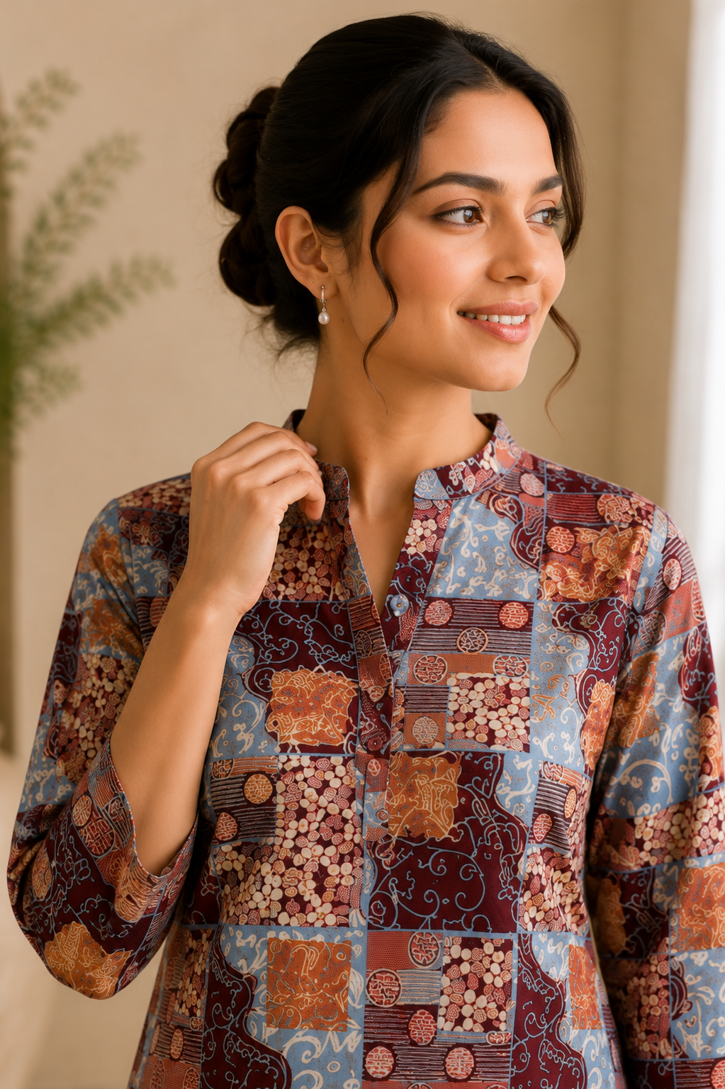 Maroon Printed Kurti Palazzo Set for Women