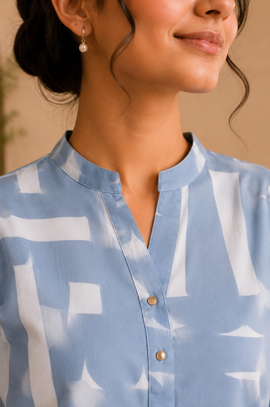 Sky Blue Abstract Printed Kurti Palazzo Set for Women