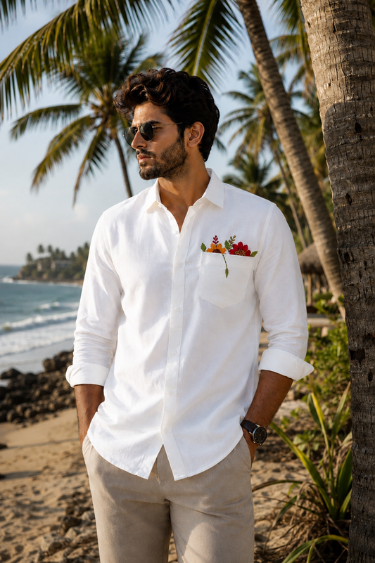 Premium Floral Pocket Handwork Men’s Shirt