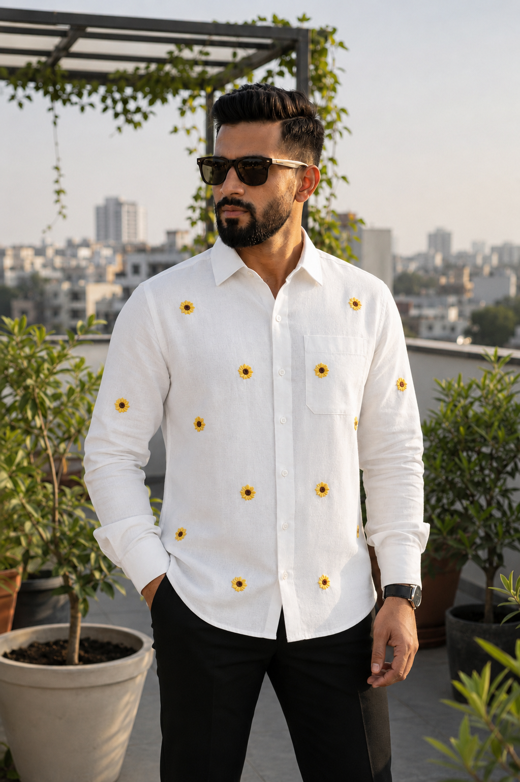Premium Sunflower Handwork Men’s Shirt