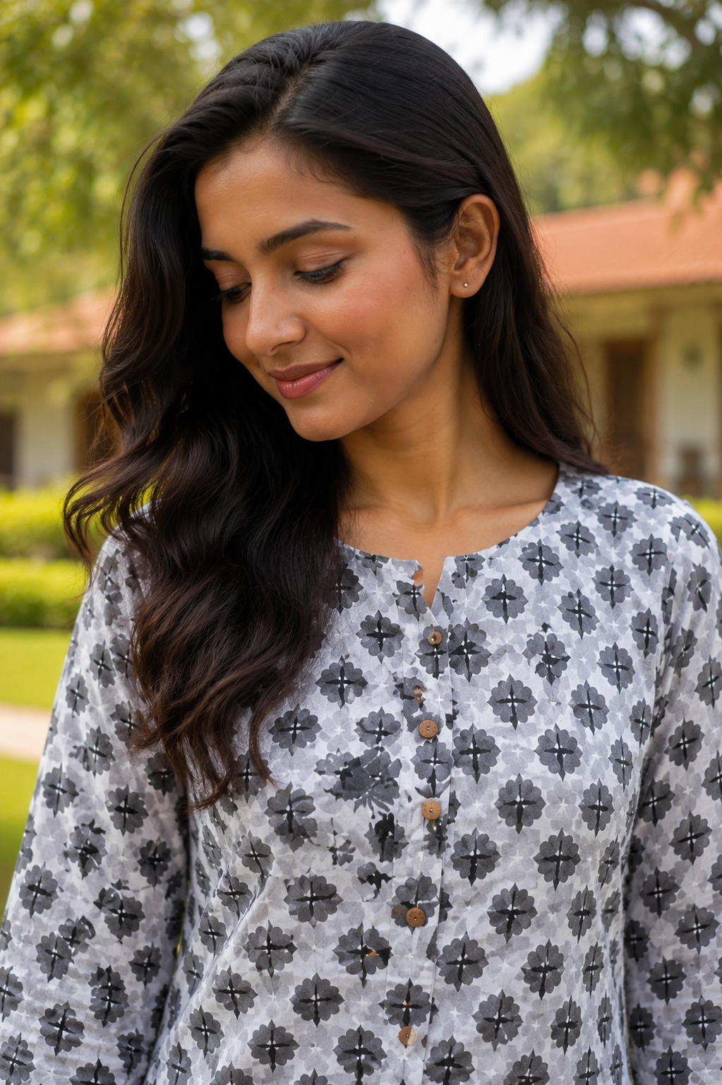 Grey Floral Printed Cotton Co-Ord Set for Women