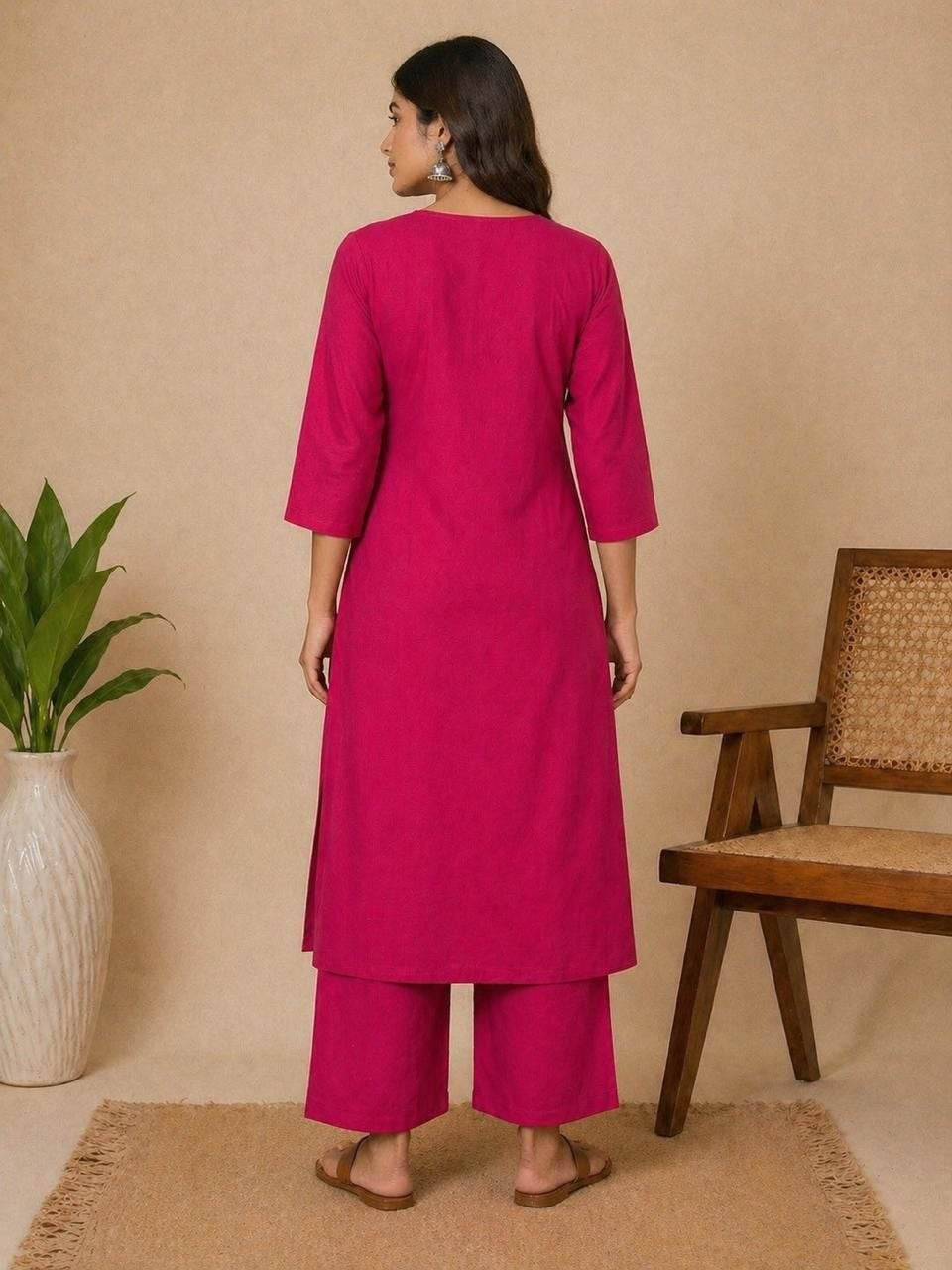 Magenta Embroidered Kurta with Palazzo Set