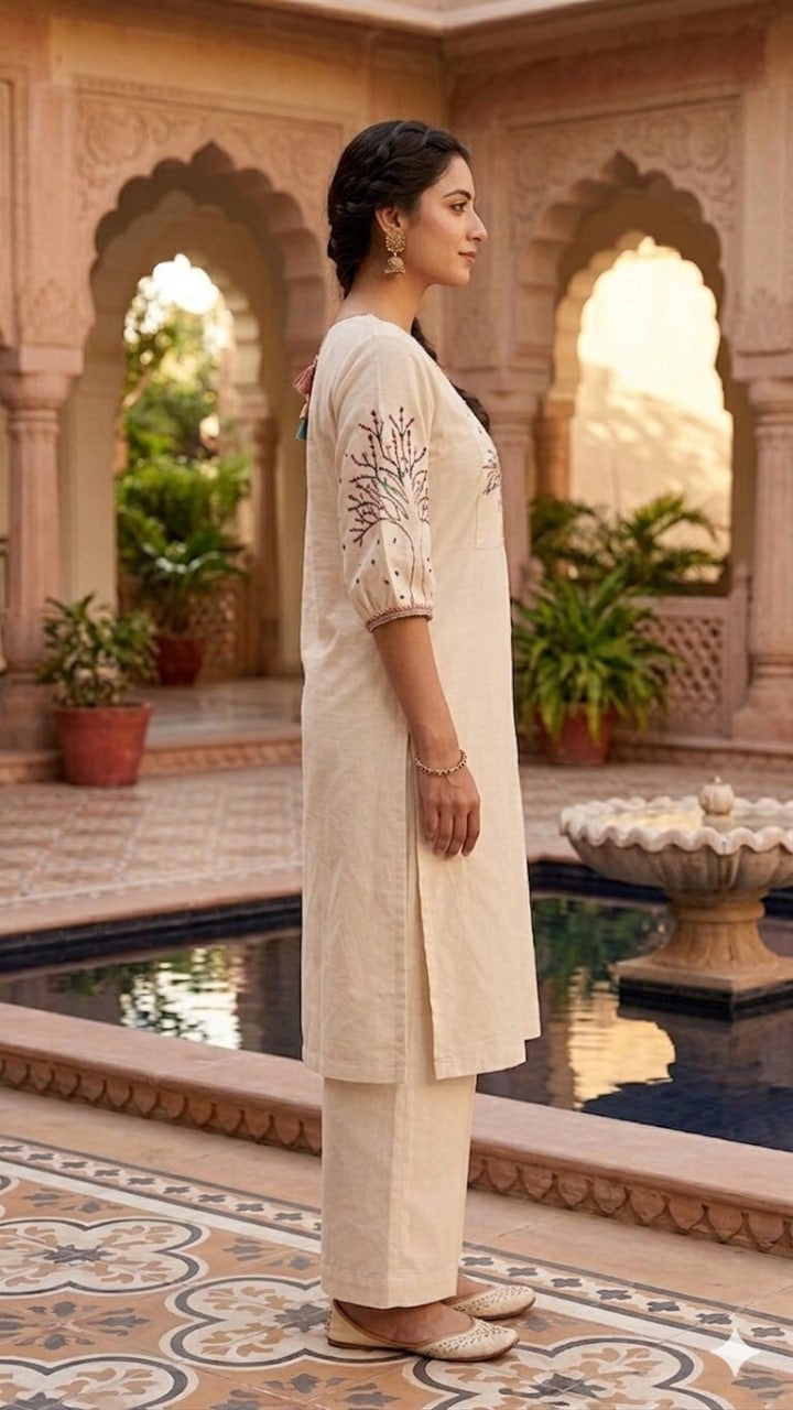 Ivory Embroidered Kurta with Palazzo Set