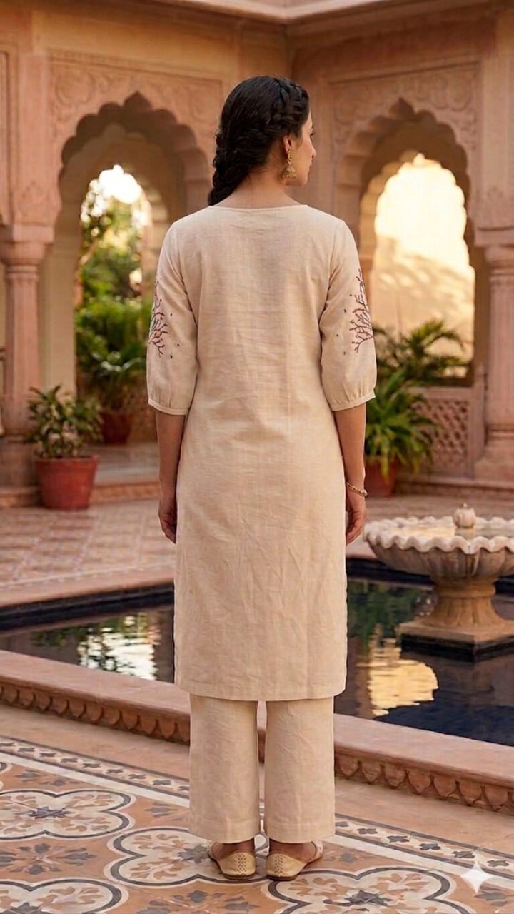 Ivory Embroidered Kurta with Palazzo Set