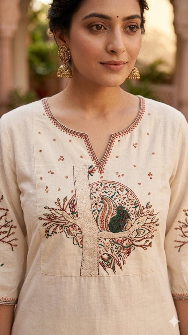 Ivory Embroidered Kurta with Palazzo Set
