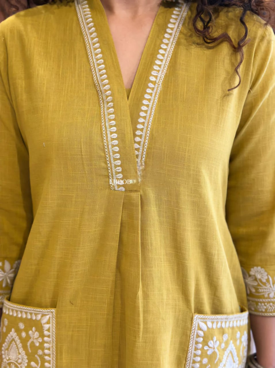 Mustard Embroidered Kurta with Palazzo Set