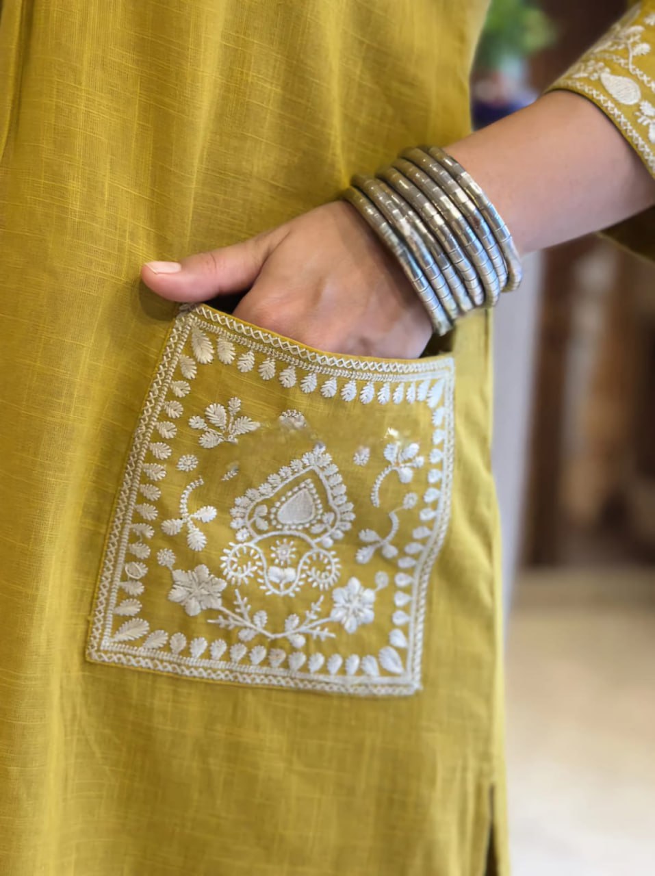 Mustard Embroidered Kurta with Palazzo Set