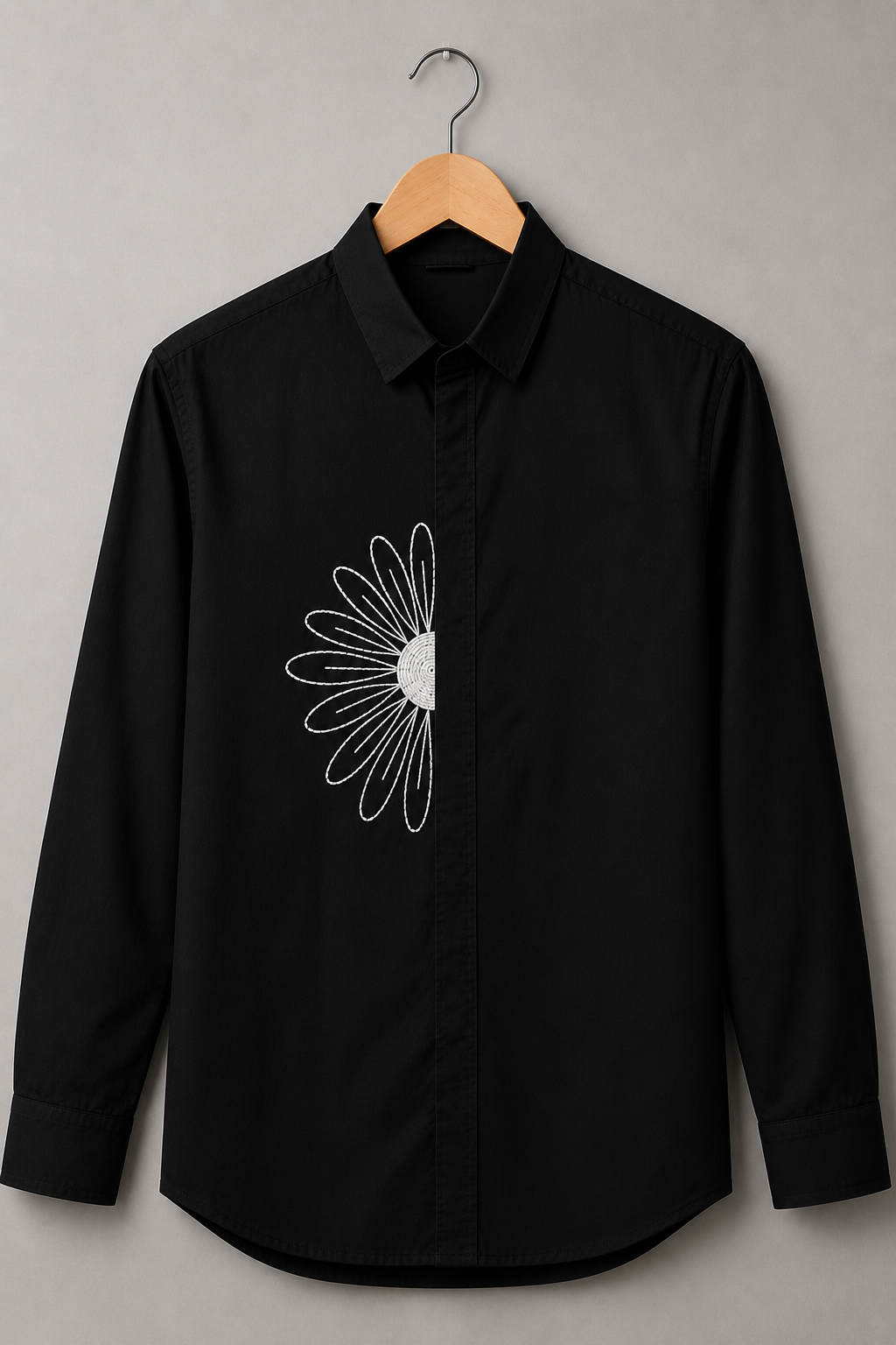 Premium Flower Handwork Men’s Black Shirt