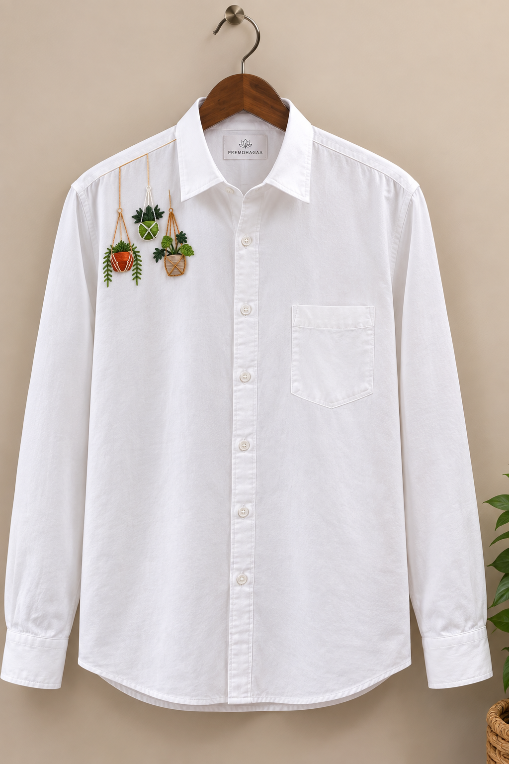 Premium Hanging Pot Handwork Men’s White Shirt