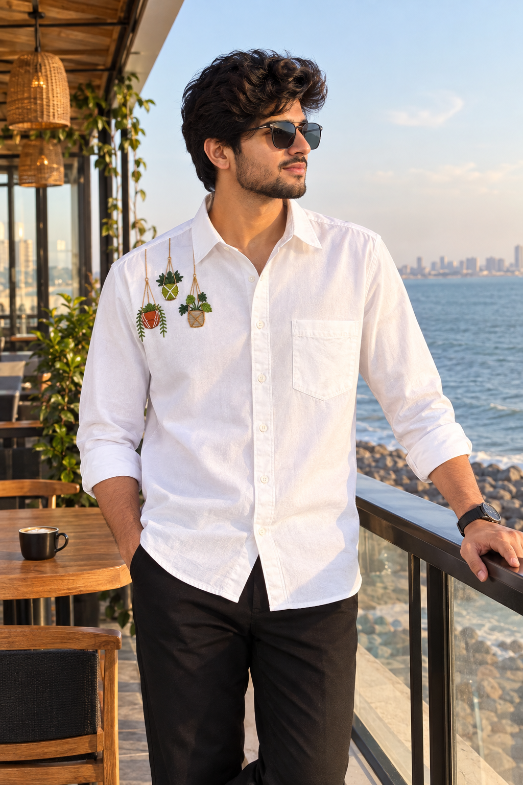Premium Hanging Pot Handwork Men’s White Shirt