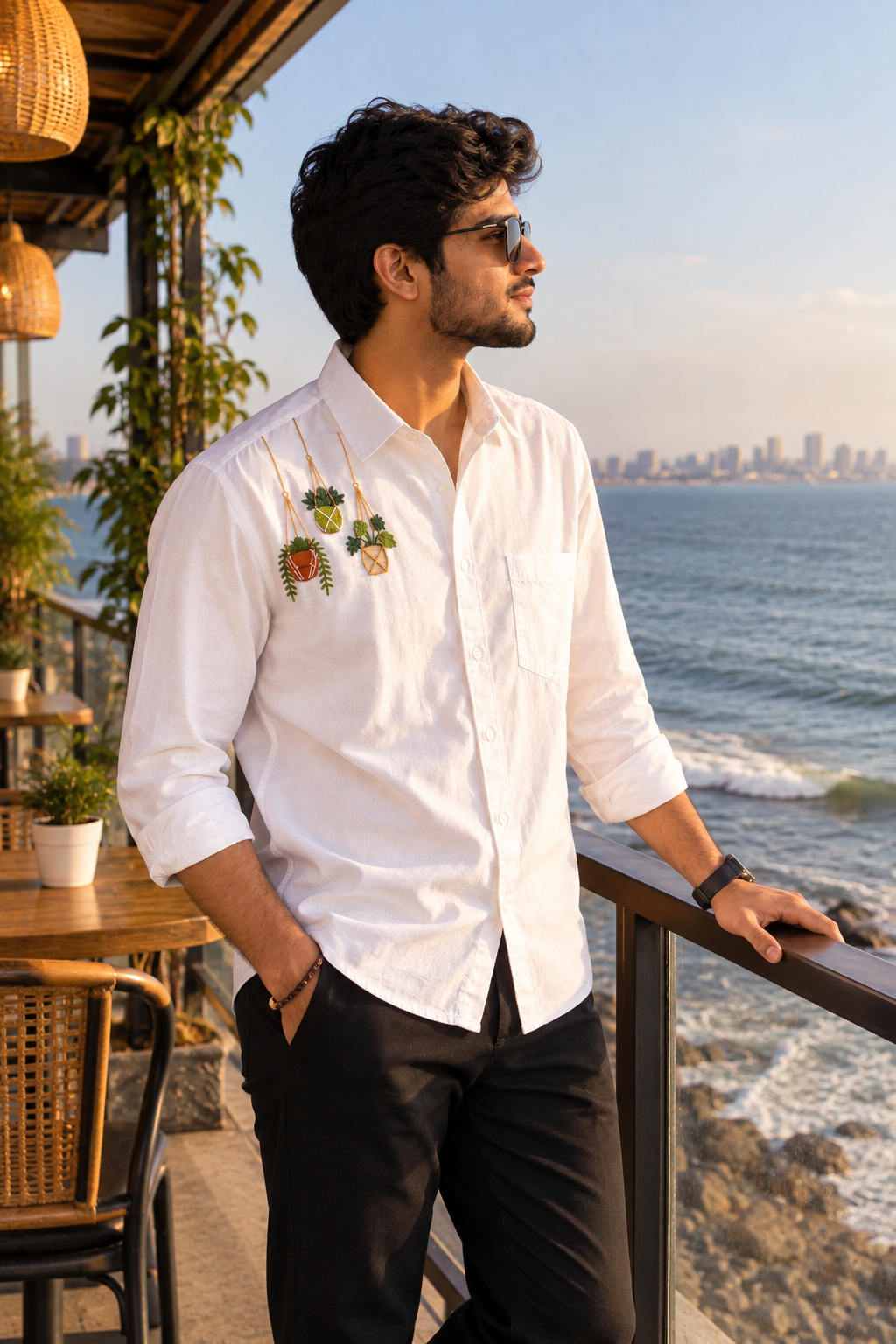 Premium Hanging Pot Handwork Men’s White Shirt