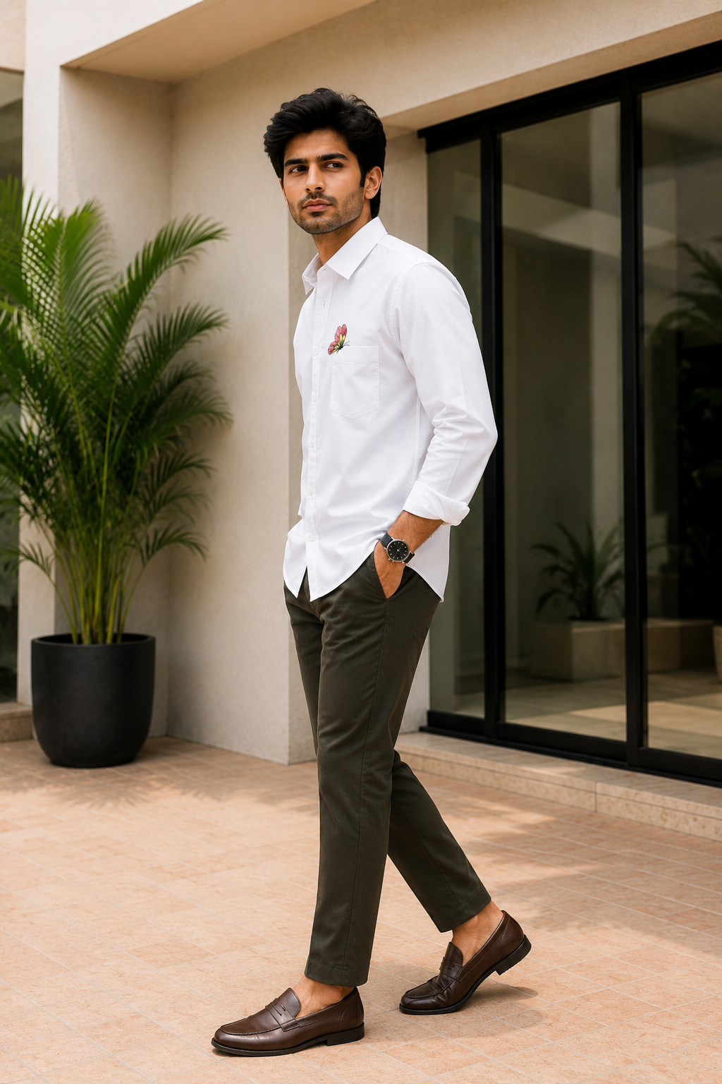 Premium Butterfly Pocket Handwork Men’s White Shirt