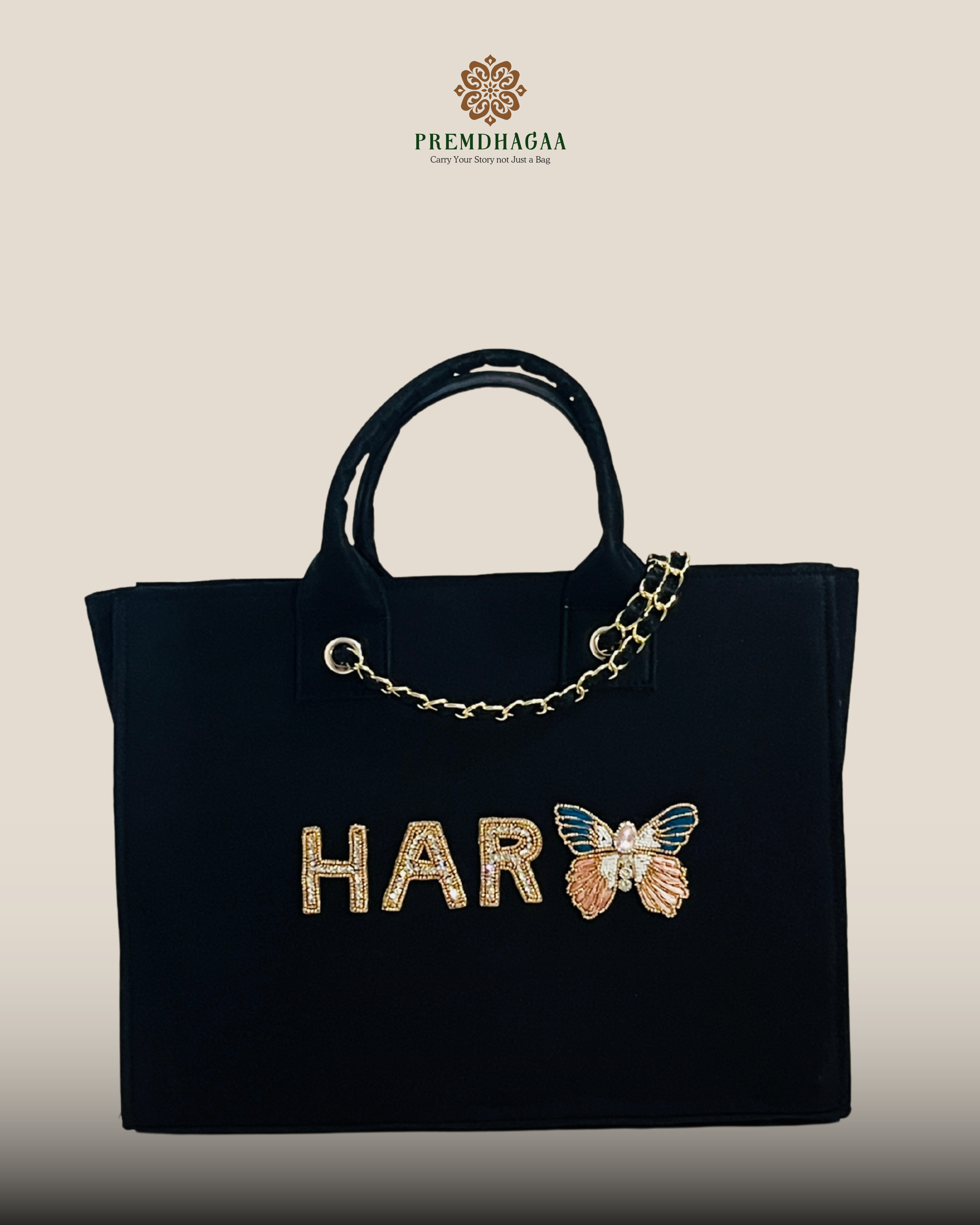Customised Butterfly canvas tote bags with diamond name