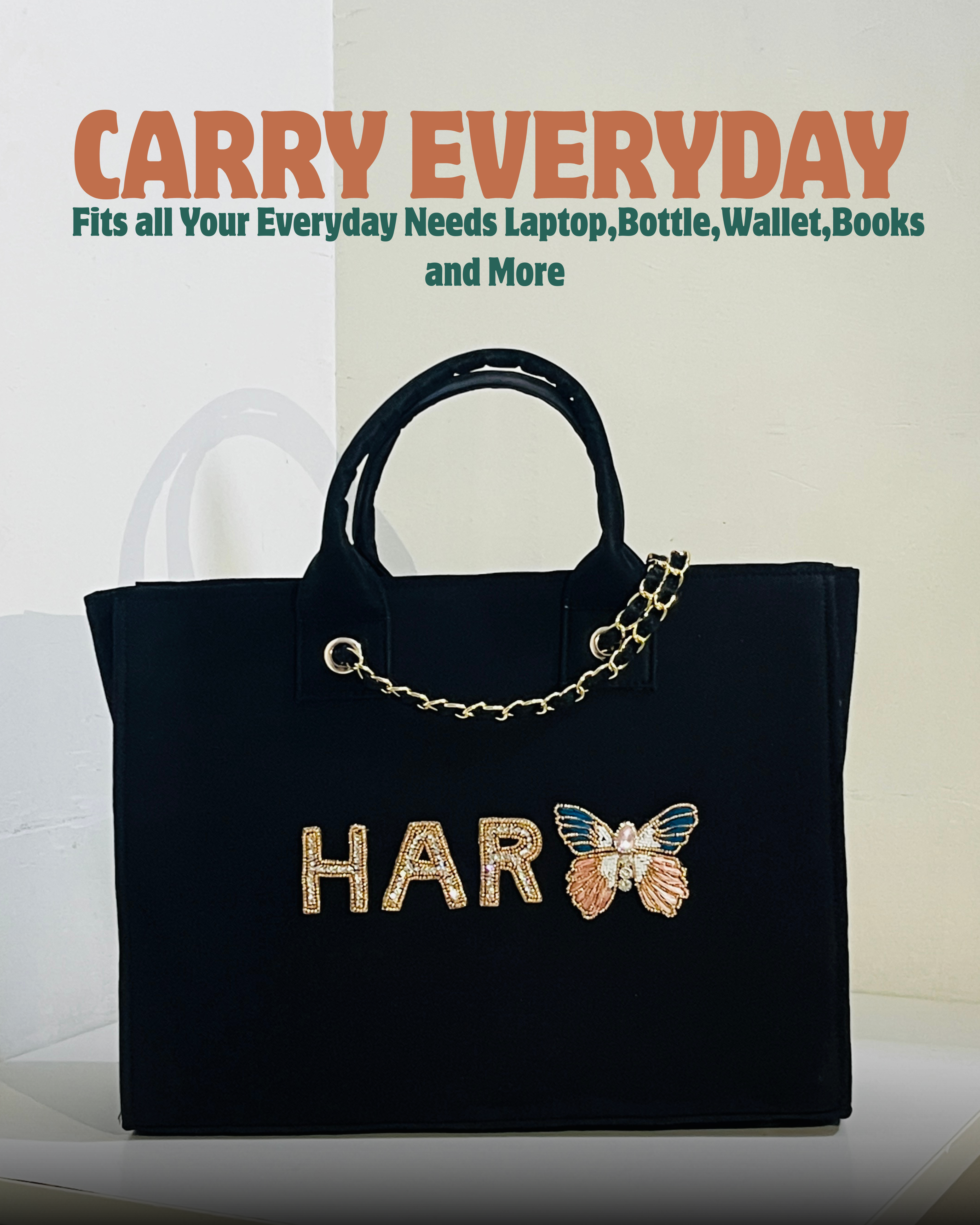 Customised Butterfly canvas tote bags with diamond name