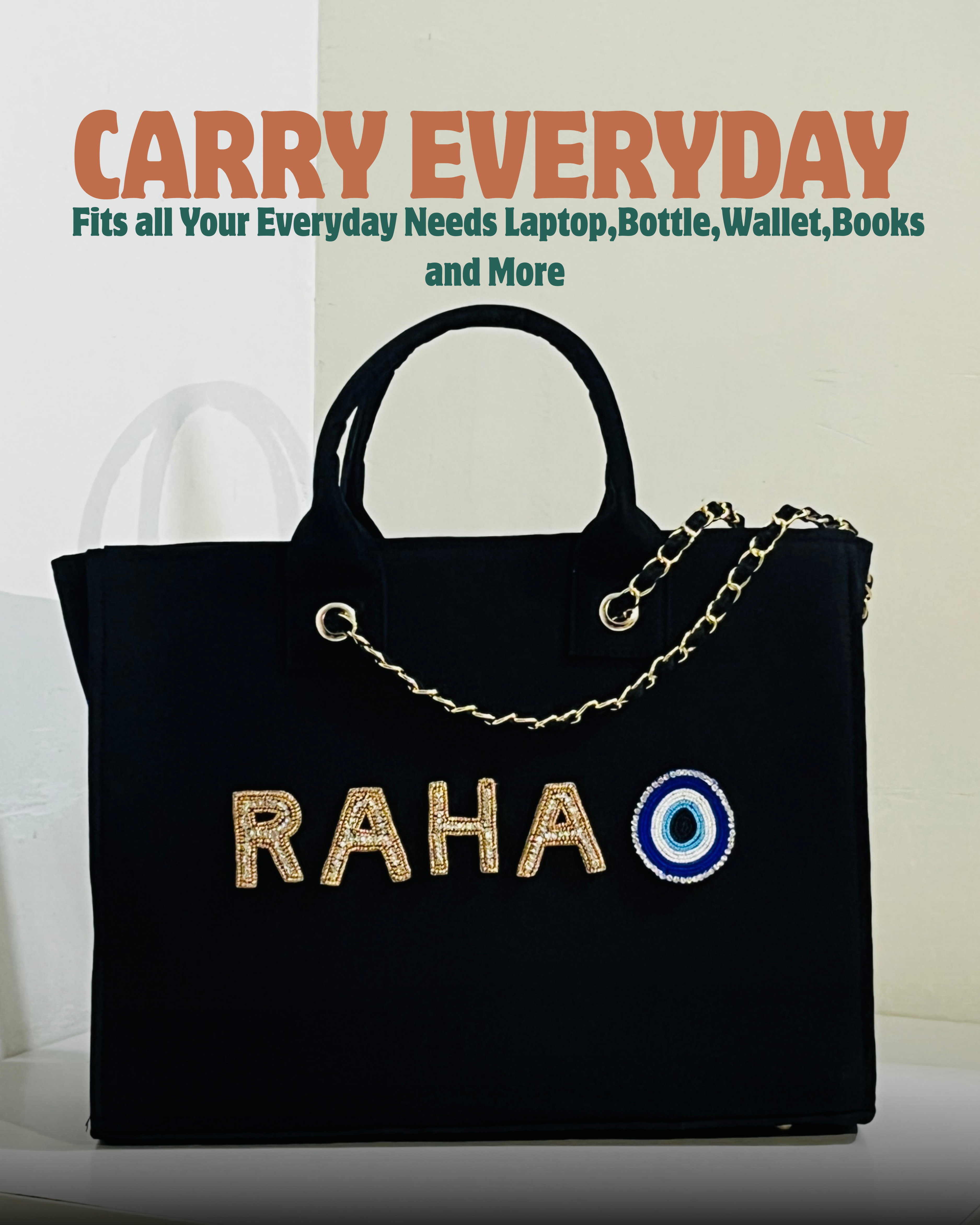 Customised Evil-eye canvas tote bags with diamond name