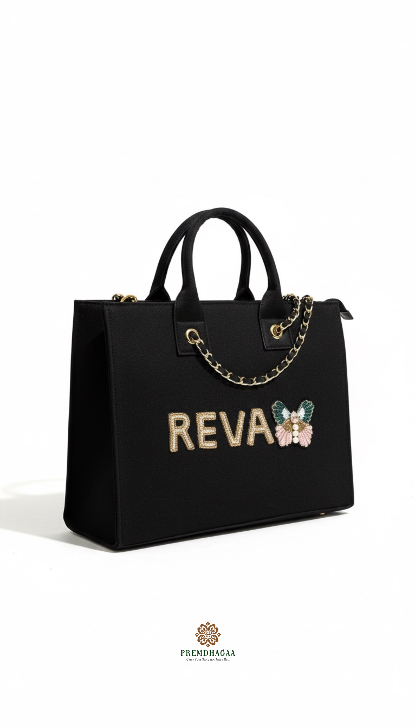 Customised Butterfly canvas tote bags with diamond name