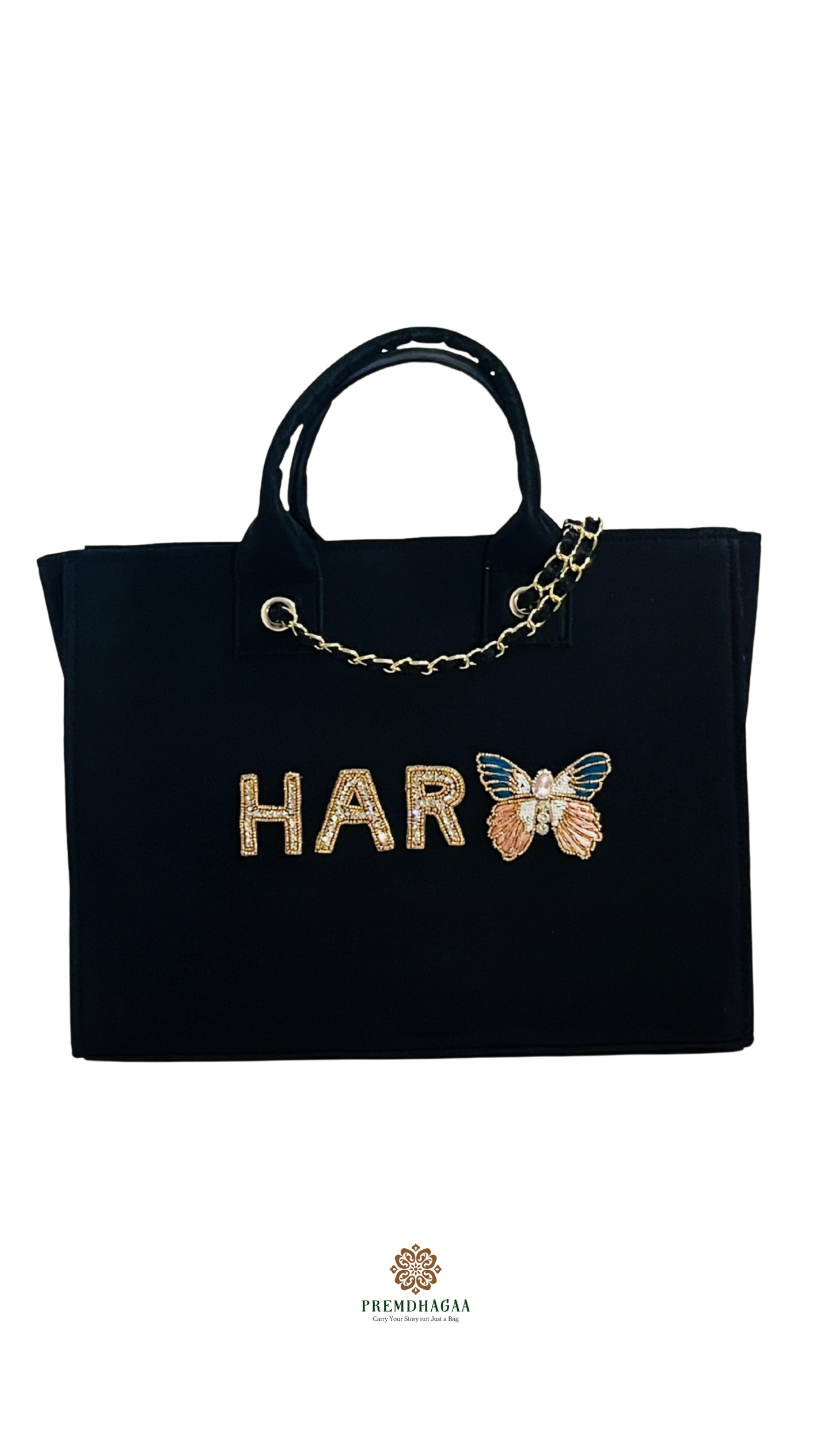 Customised Butterfly canvas tote bags with diamond name