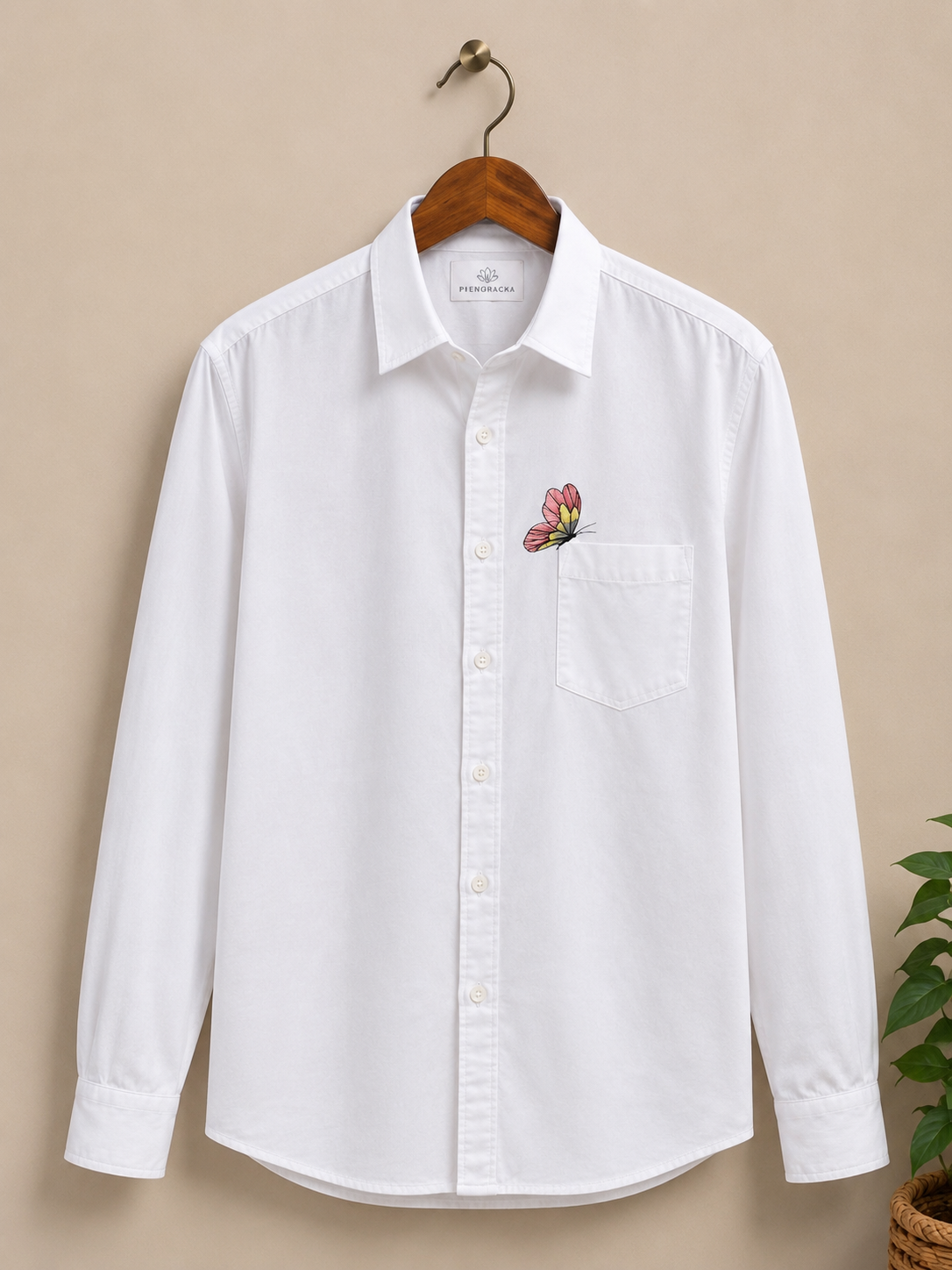 Premium Butterfly Pocket Handwork Men’s White Shirt