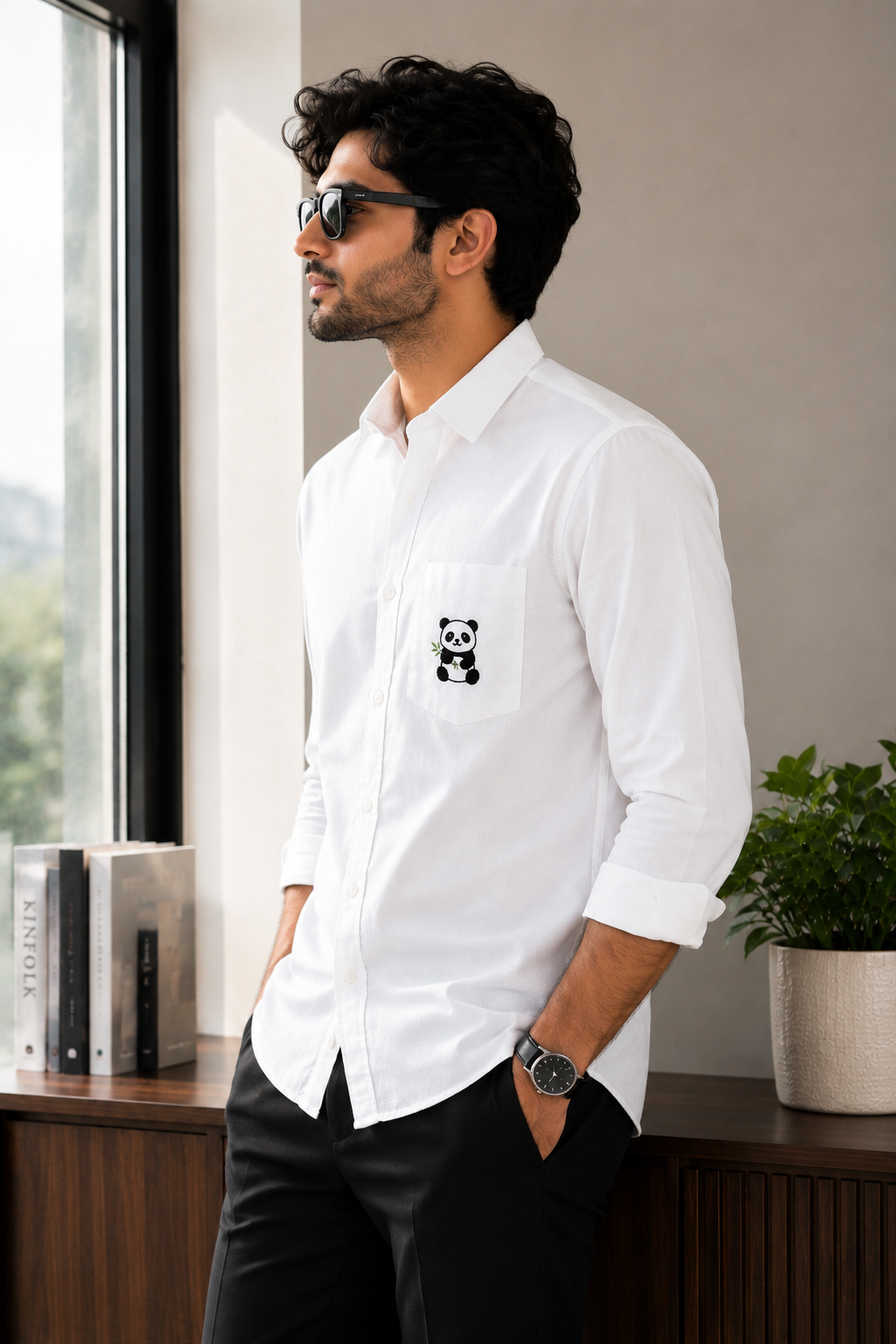 Premium Panda Bamboo Pocket Handwork Men’s White Shirt
