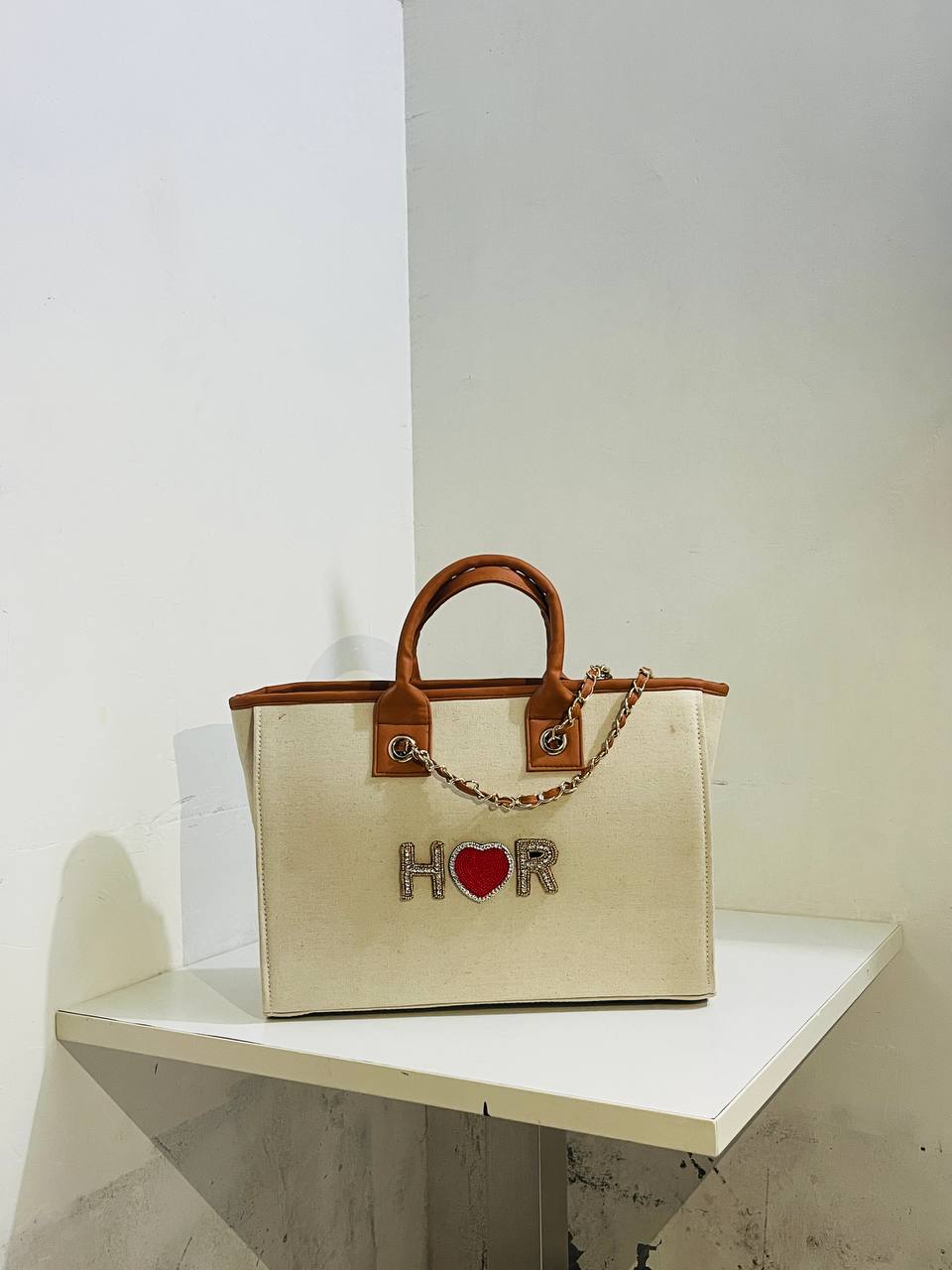 Customised Heartbeat canvas tote bags with diamond name