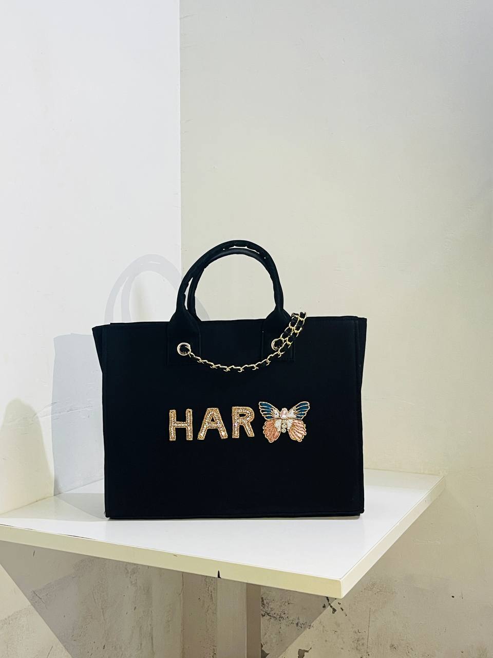 Customised Butterfly canvas tote bags with diamond name