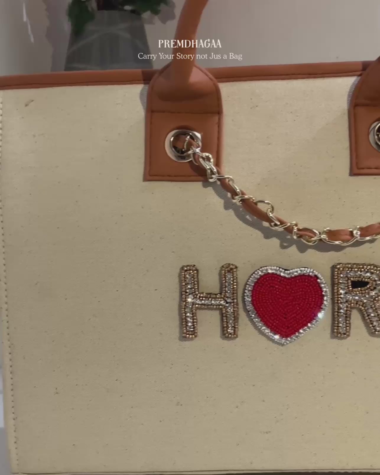 Customised Heartbeat canvas tote bags with diamond name